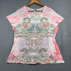 Cocomo Woman Top Plus Size 2X Short Sleeve Gauzy Boho Festival Rhinestones Shirt